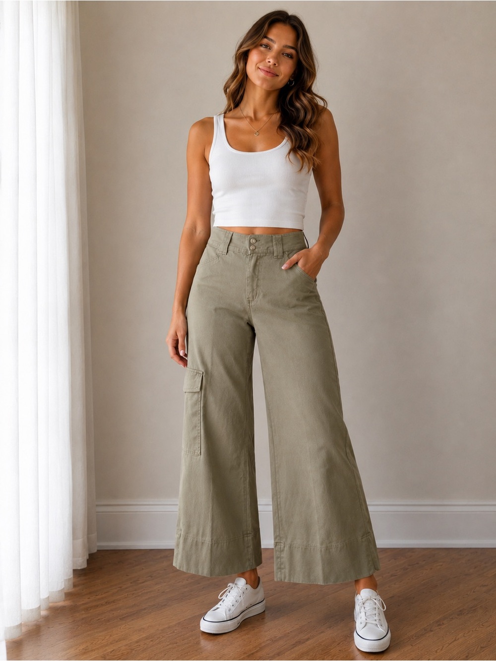 SPANX Stretch Twill Cropped Wide Leg Pants – Tuscan Olive – XS – NWT